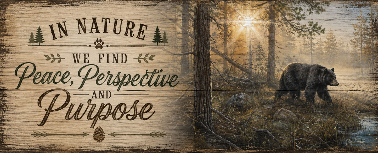 Shadow in the Mist "In Nature" - 12" x 30" Wood Sign