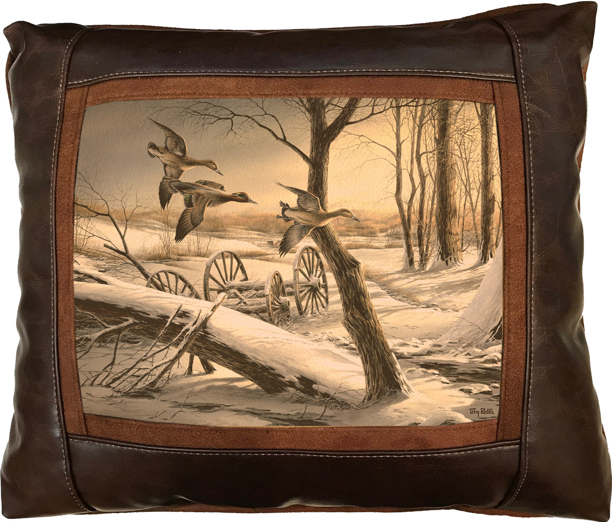 Prairie Springs-Green-Winged Teal - 15" x 17" Leather Pillow