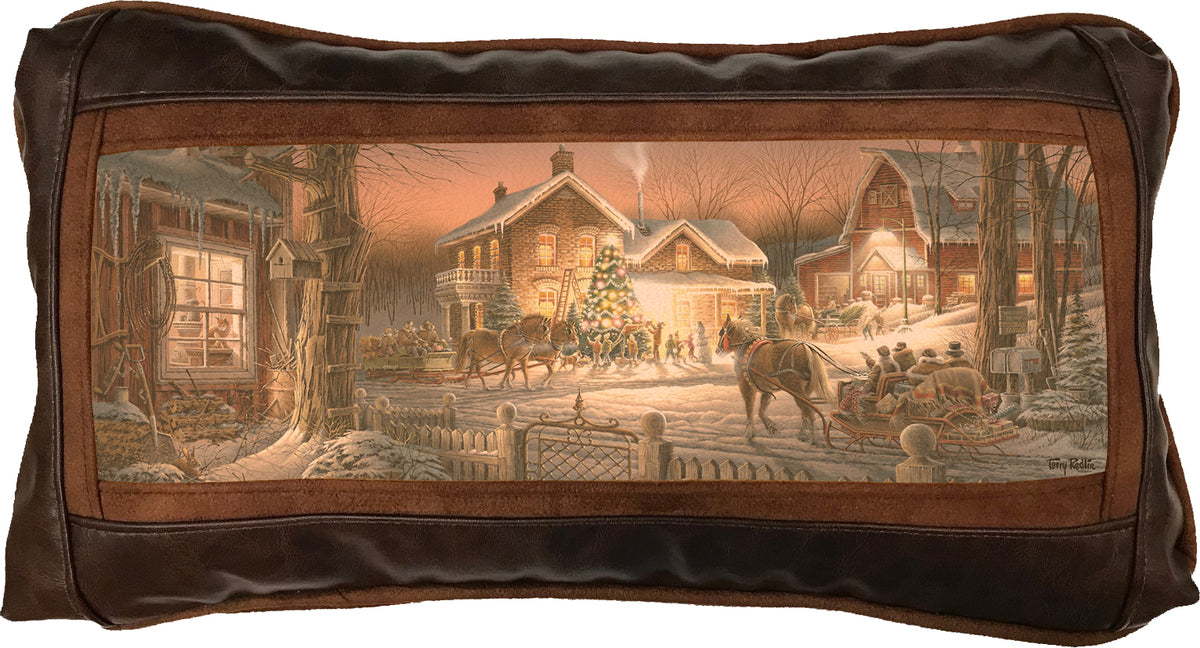 Trimming the Tree - 10" x 18" Leather Pillow
