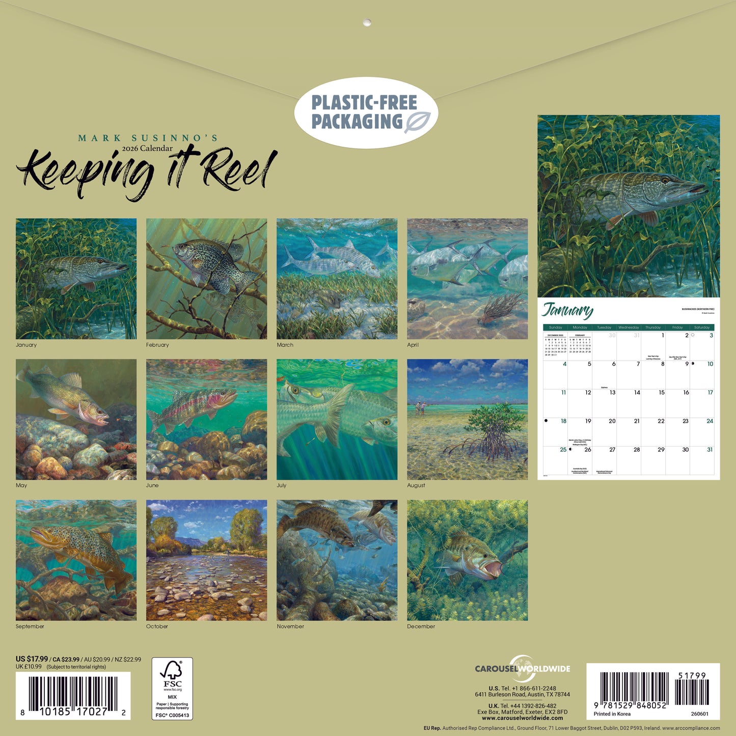 Keeping it Reel Wall, Sunday Start Calendar by Mark Susinno