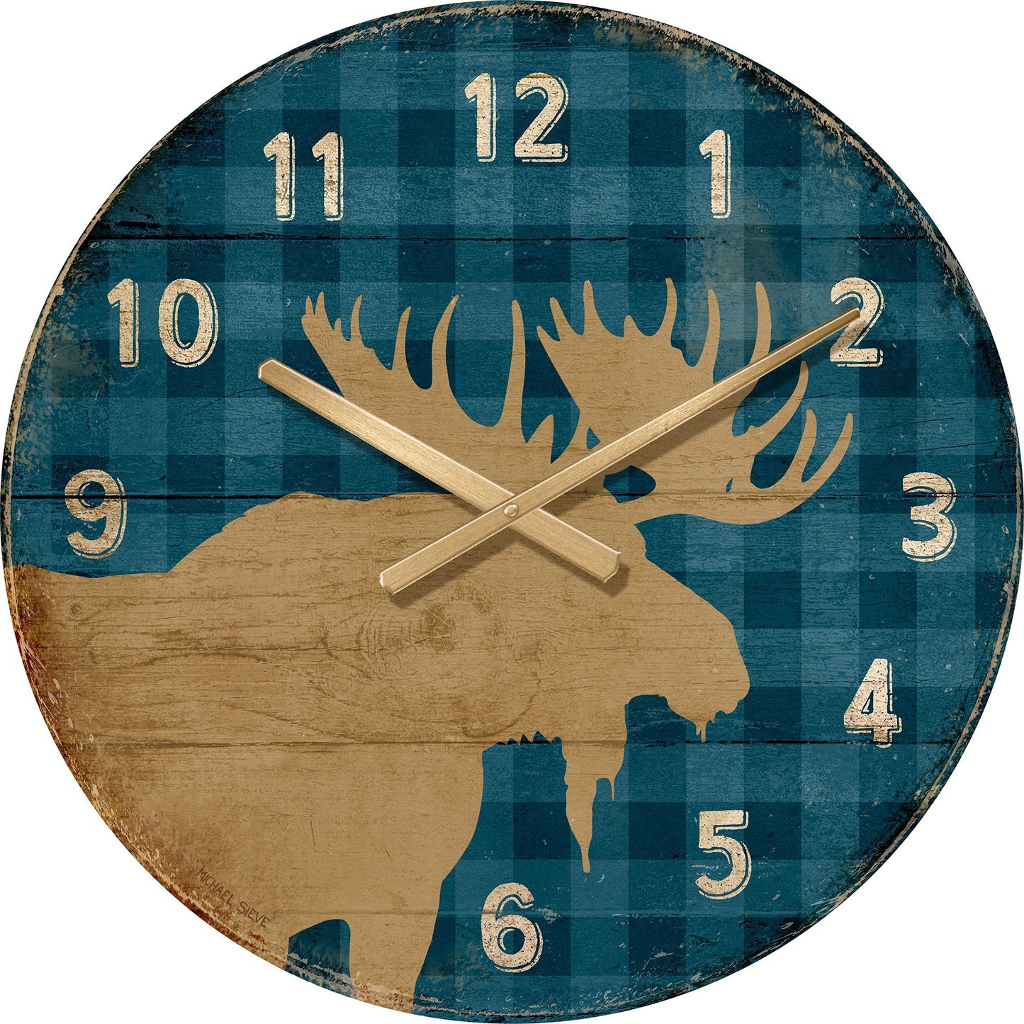 Moose on Blue Plaid - 21" Round Clock
