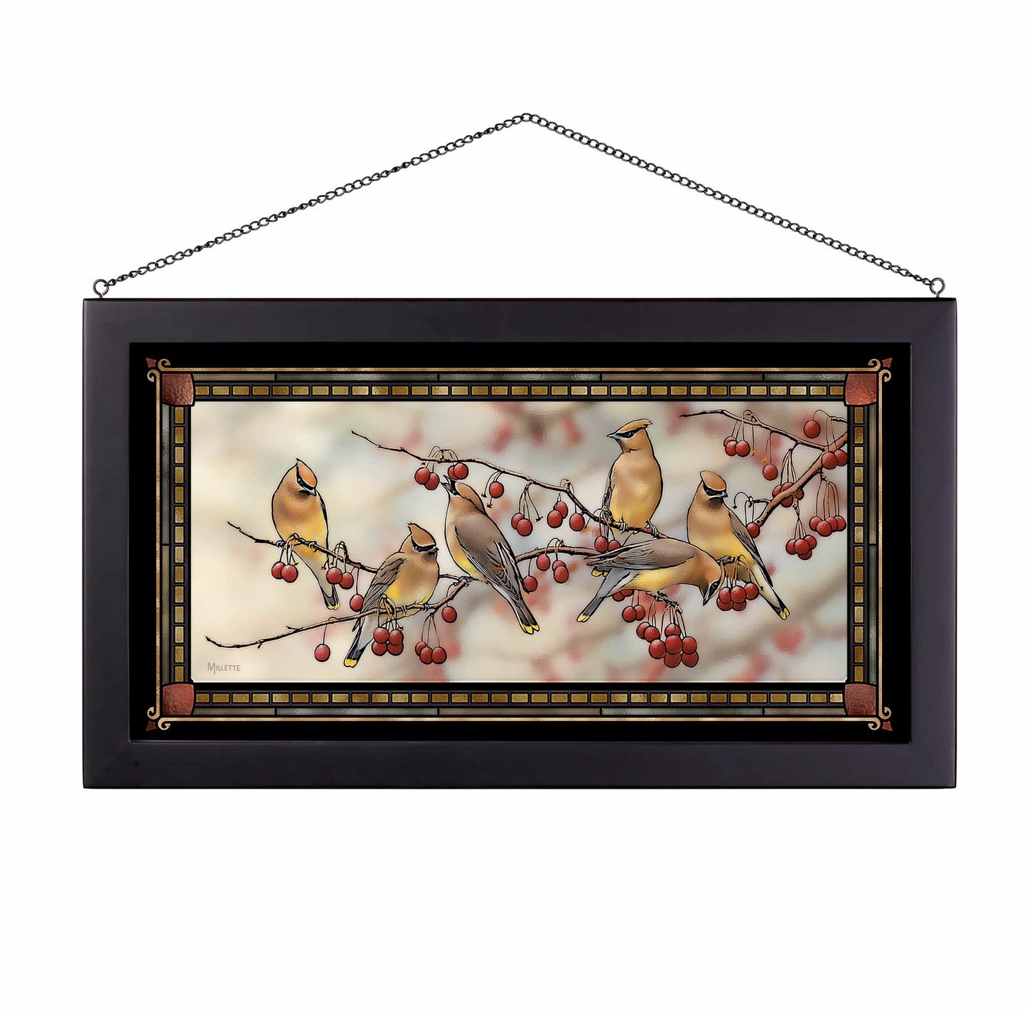 Crabapple Bandits - Cedar Waxwings - Stained Glass Art