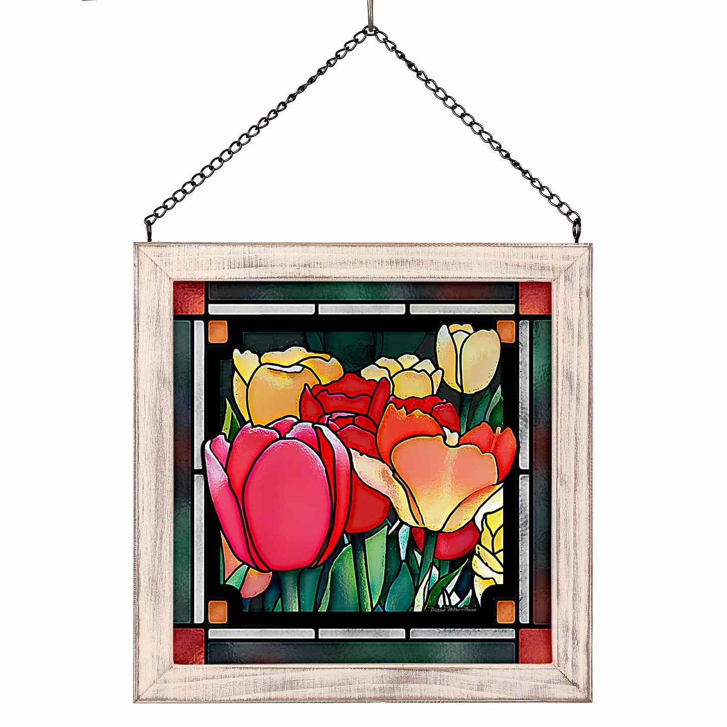 Tiptoe Amongst the Tulips - 9" x 9" Framed Glass Art