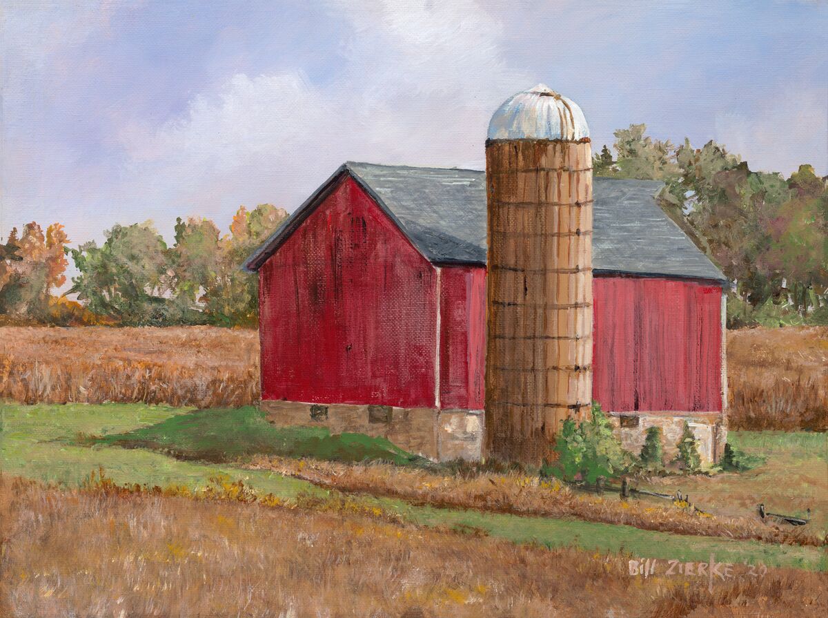 Seasons Changed - Red Barn/ Brown Silo - Original Acrylic Painting