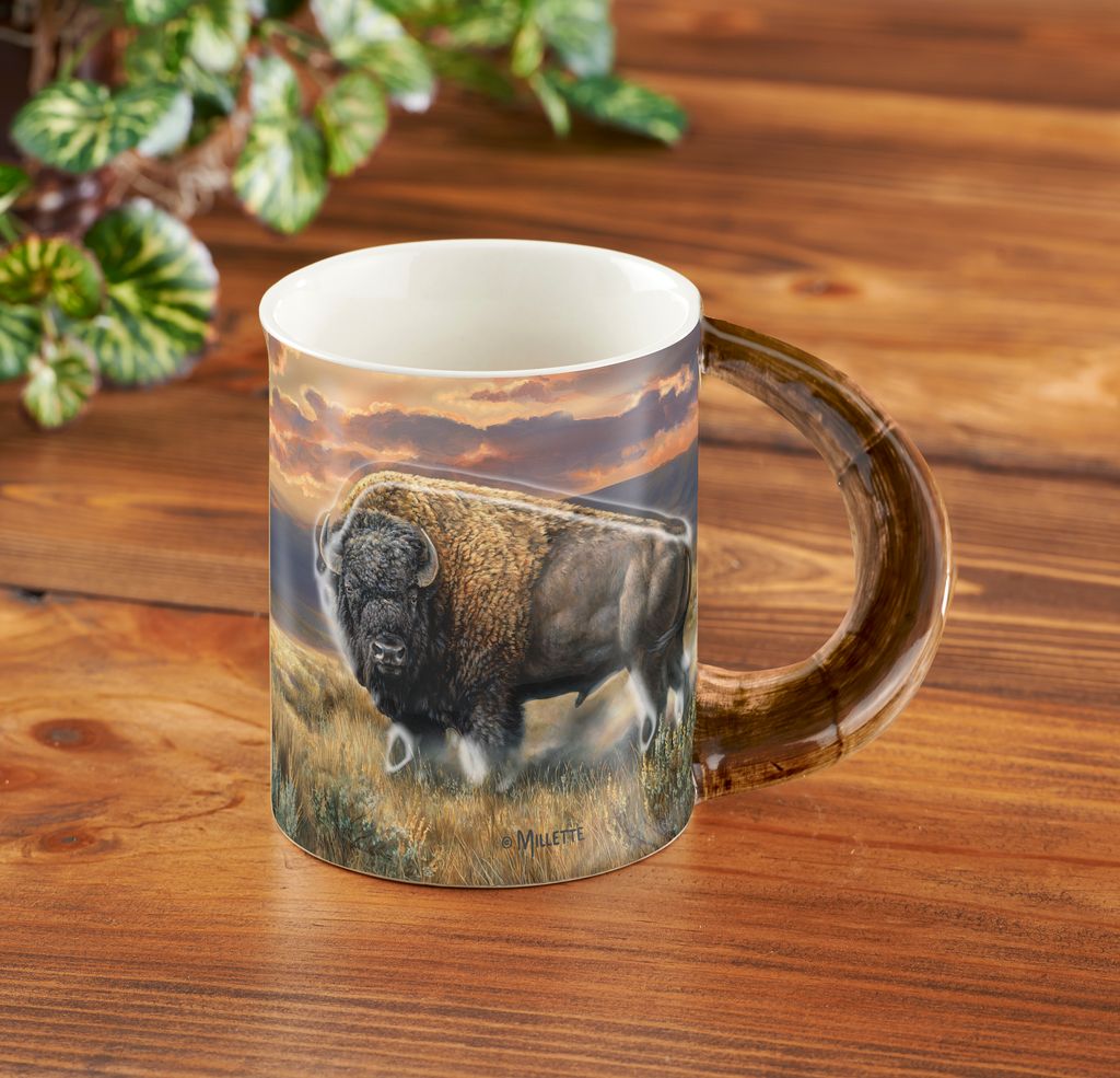 bison coffee cups DUSTY PLAINS-BISON SCLPT MUG