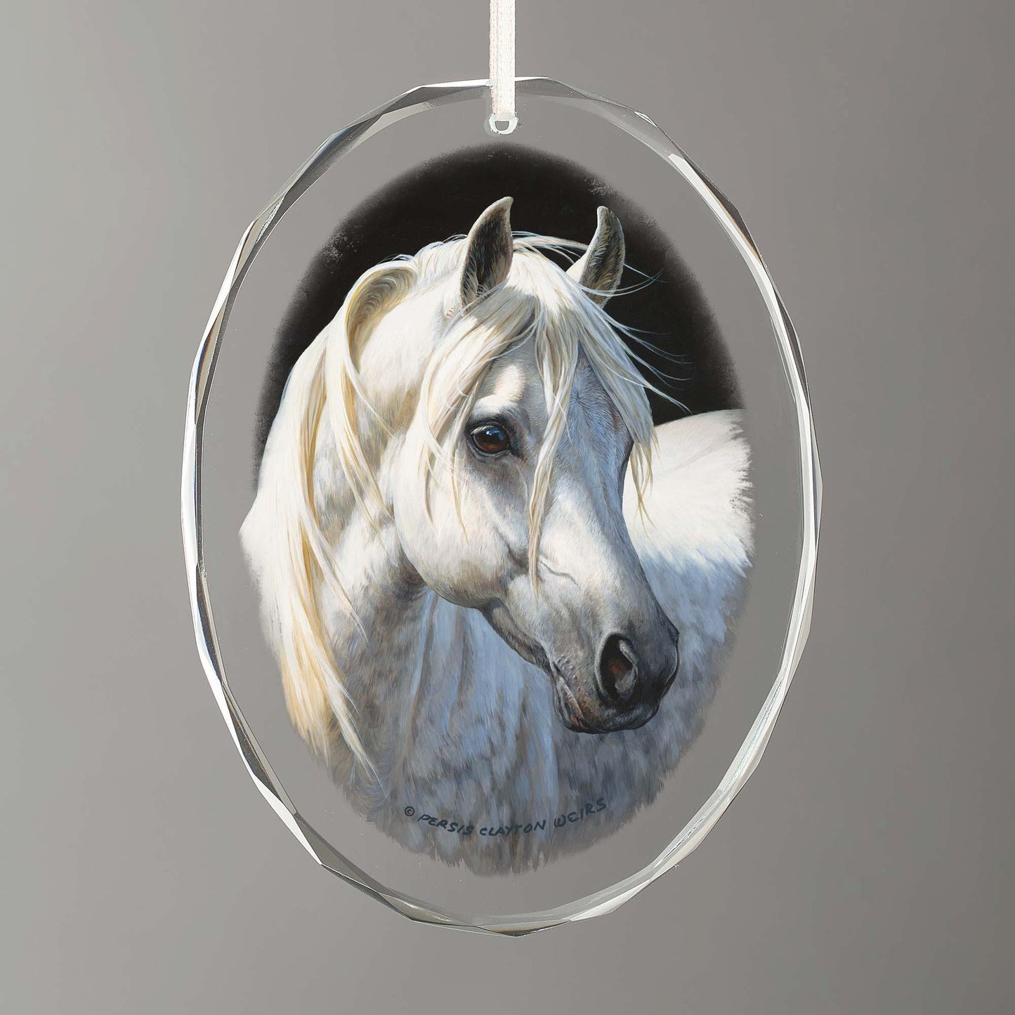 Classic in Gray - Oval Glass Ornament