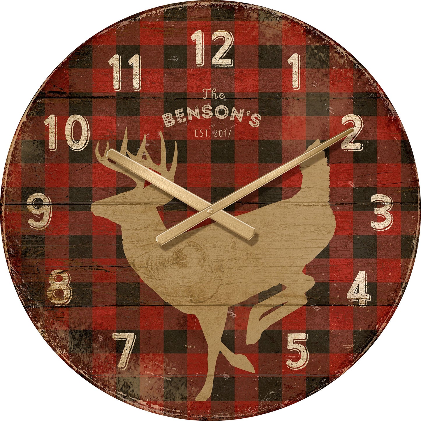 Deer on Red Plaid 21" Round Clock - Wild Wings