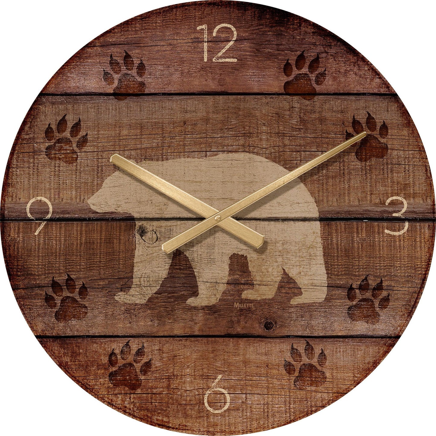 Bear Tracks and Silhouette 21" Round Clock - Wild Wings