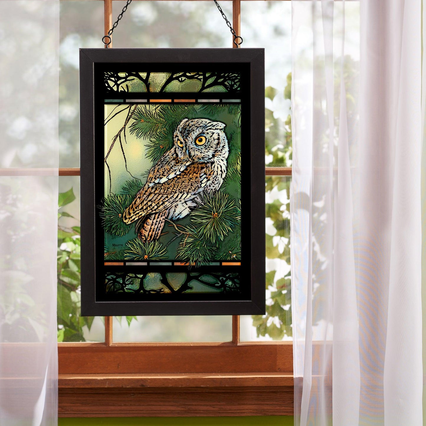 Screech Owl Stained Glass Art - Wild Wings