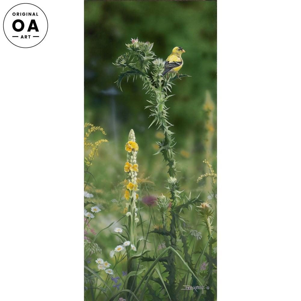 Goldfinch and Wildflowers Original Acrylic Painting - Wild Wings