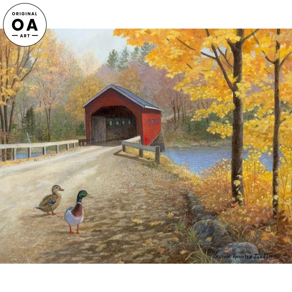 Stop Over—Covered Bridge and Mallards Original Acrylic Painting - Wild Wings