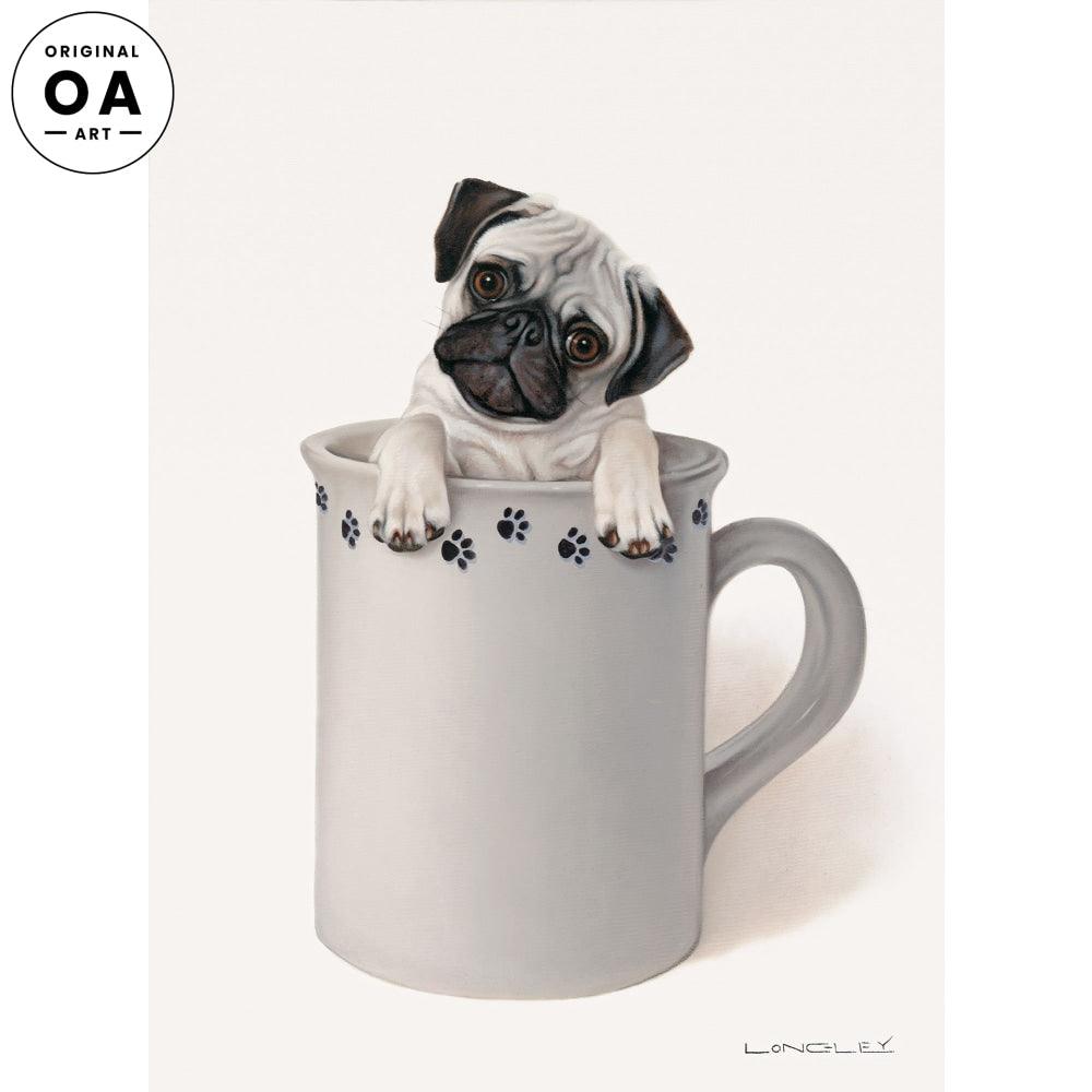 The Little Pug in a Mug—Puppy Original Oil Painting - Wild Wings
