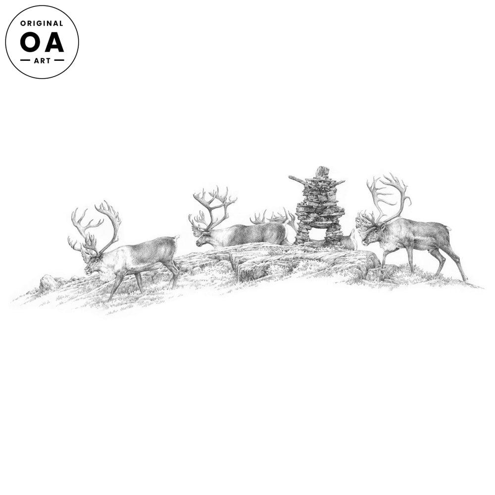 Caribou Original Pencil Drawing - Wild Wings