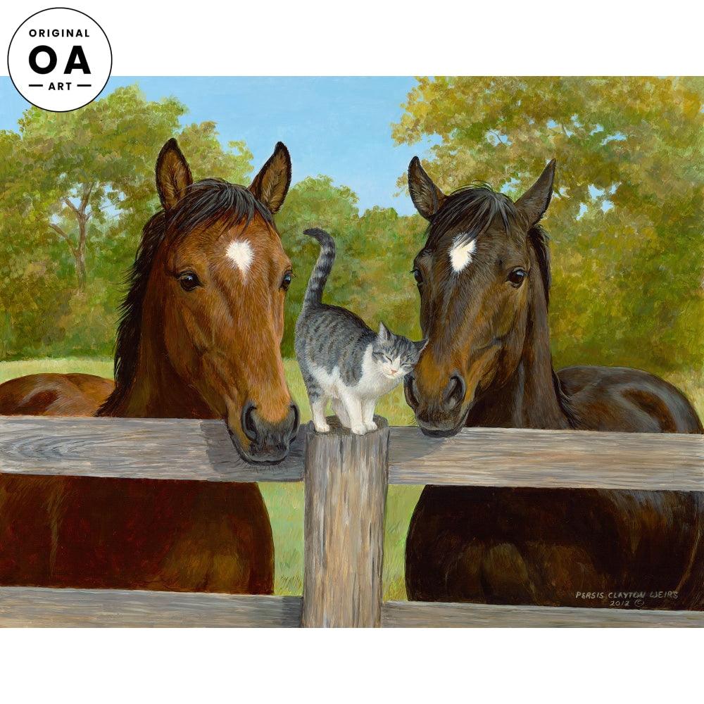 Fillies & Friend—Horses & Cat Original Acrylic Painting - Wild Wings