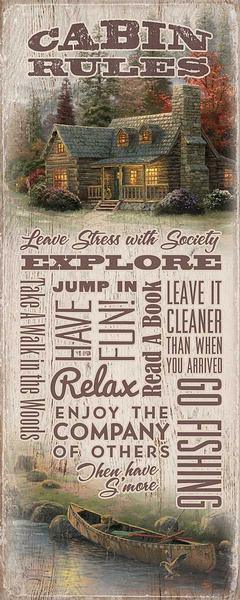 Cabin Rules 12" x 30" Wood Sign - Wild Wings