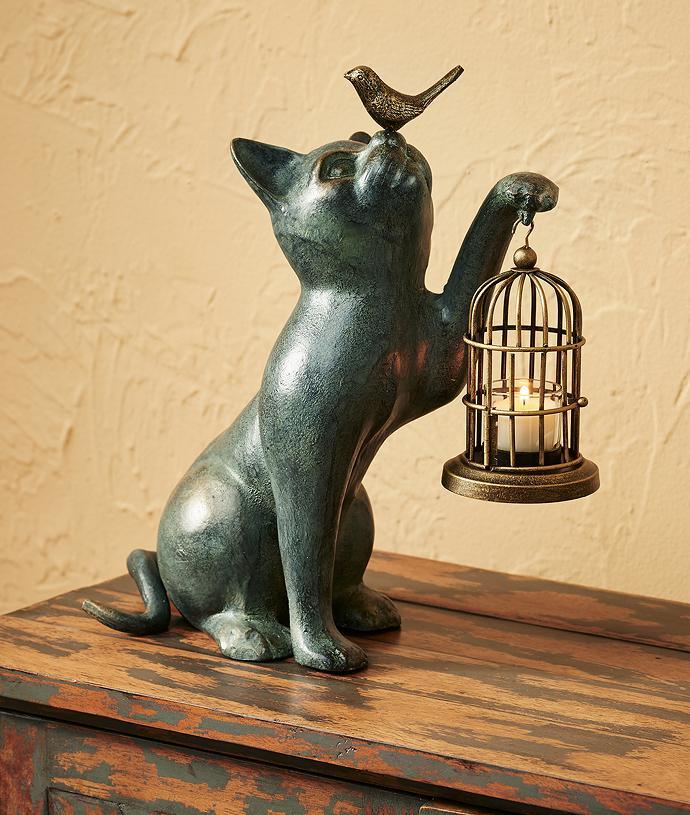 Cat & Songbird Sculpture - Wild Wings