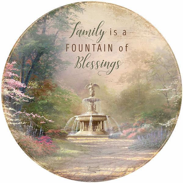 Fountain of Blessings 21" Round Wood Sign - Wild Wings