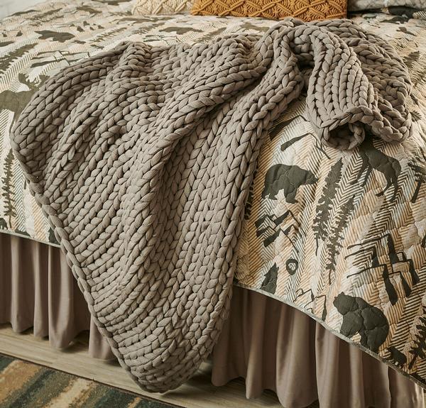 Knitted Grey Throw Blanket - Wild Wings