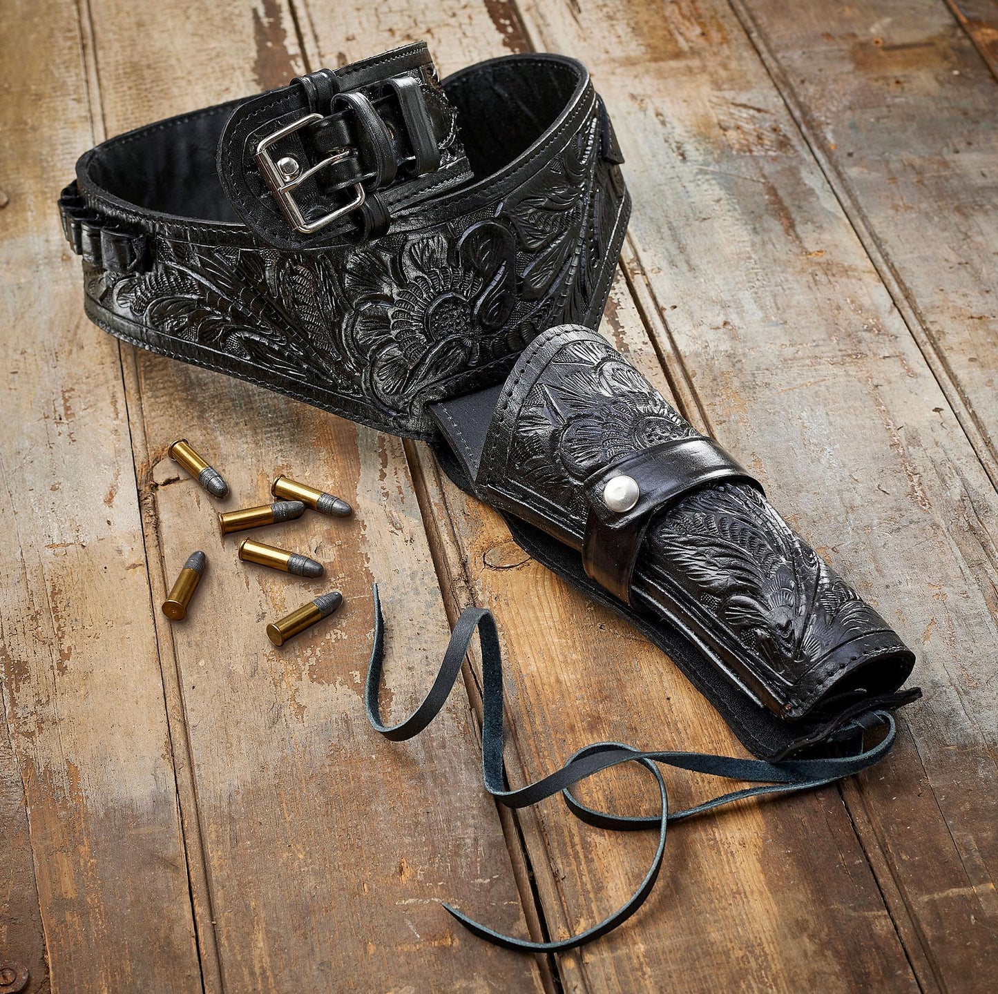 Black Leather Holster Belt - Wild Wings