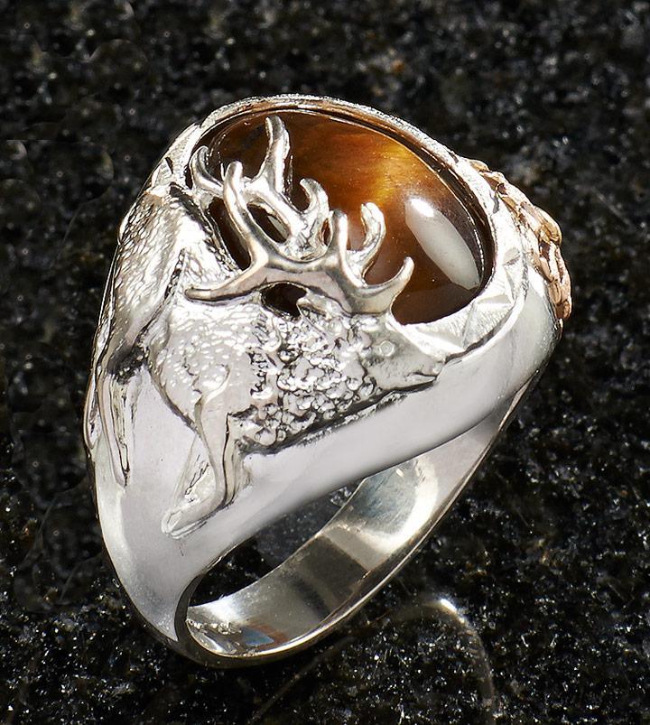 Tiger's Eye Elk Men's Ring - Wild Wings