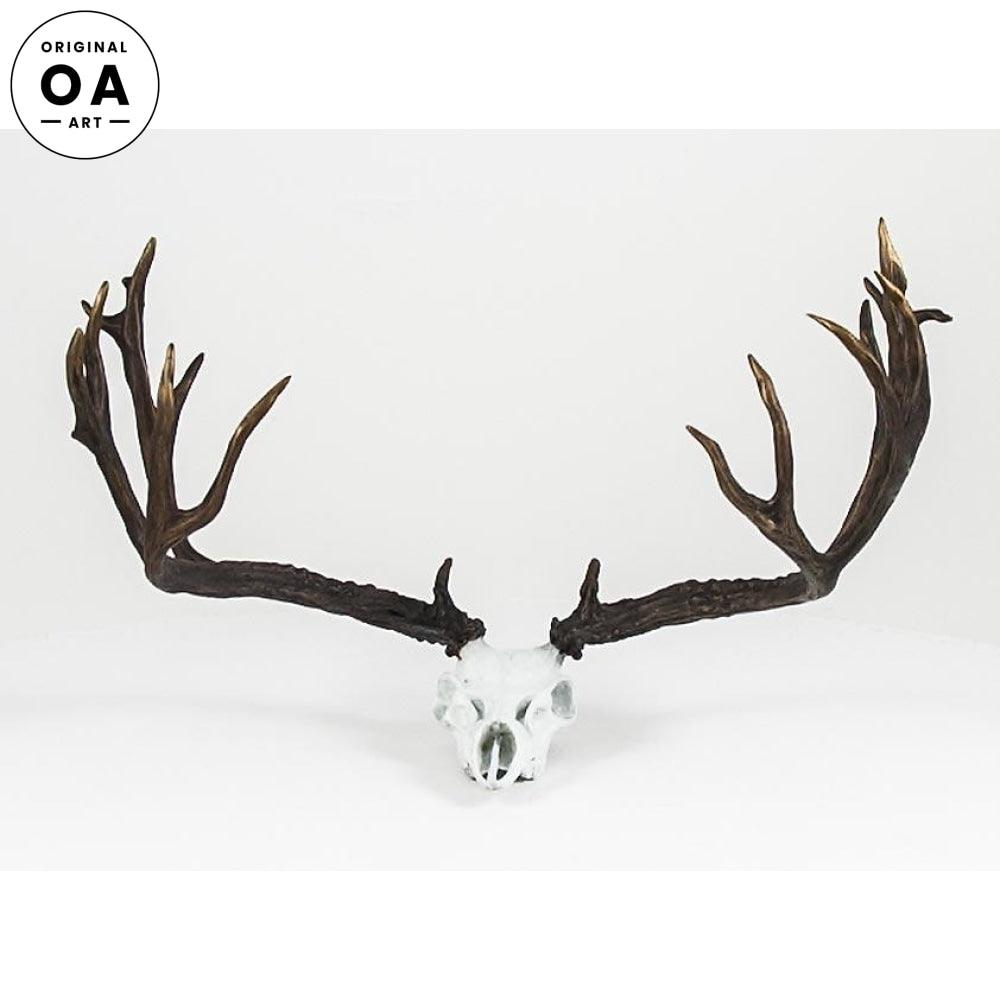 Mule Deer Non—Typical Skull Original Bronze Sculpture - Wild Wings