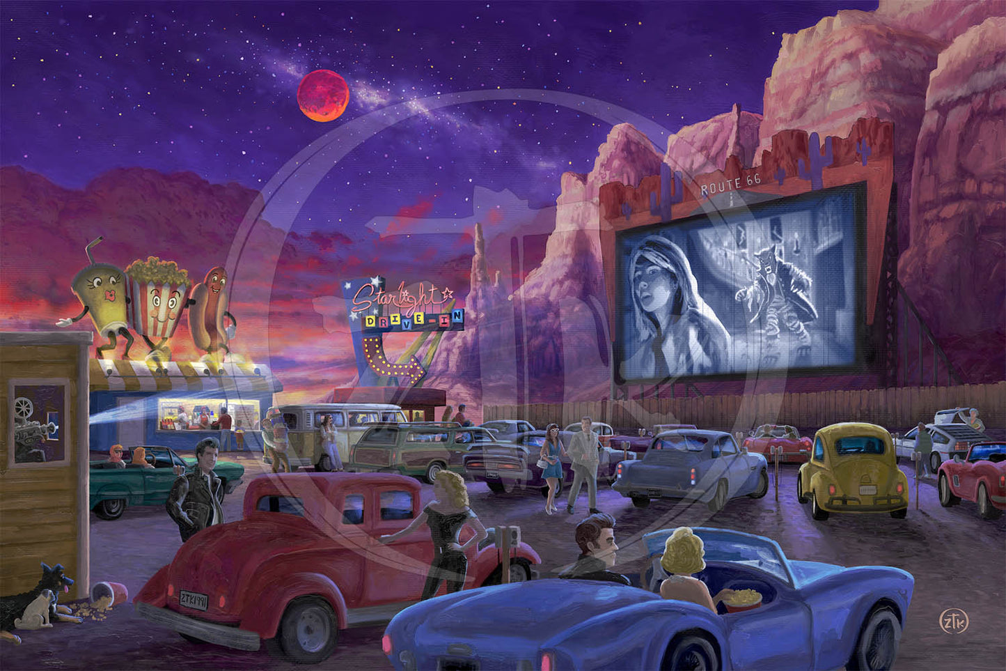 Movie Night on Route 66 (Screams at the Drive-in) - Limited Edition Canvas