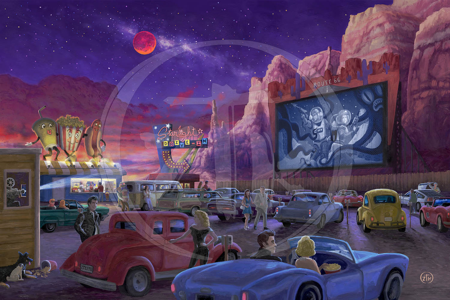Movie Night on Route 66 (Thriller at the Drive-In) - Limited Edition Canvas