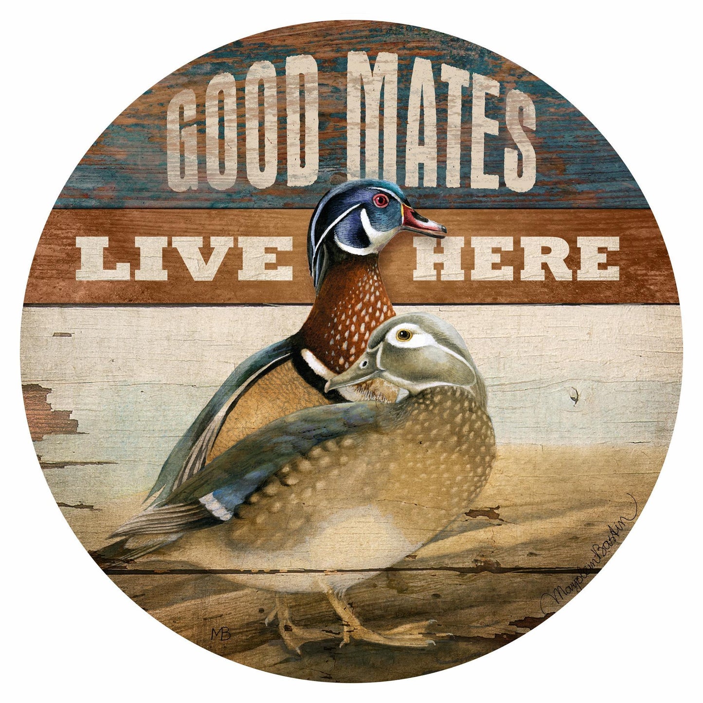 My Dear Wood Ducks 12" Round Wood Sign - Wild Wings