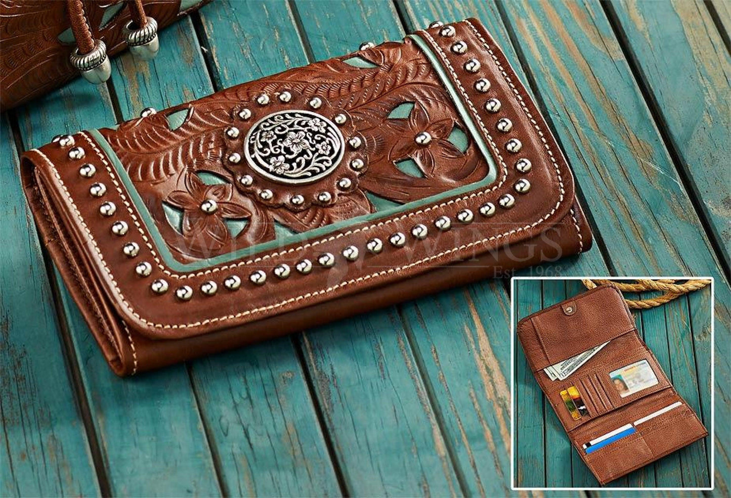 Western Leather Wallet - Wild Wings