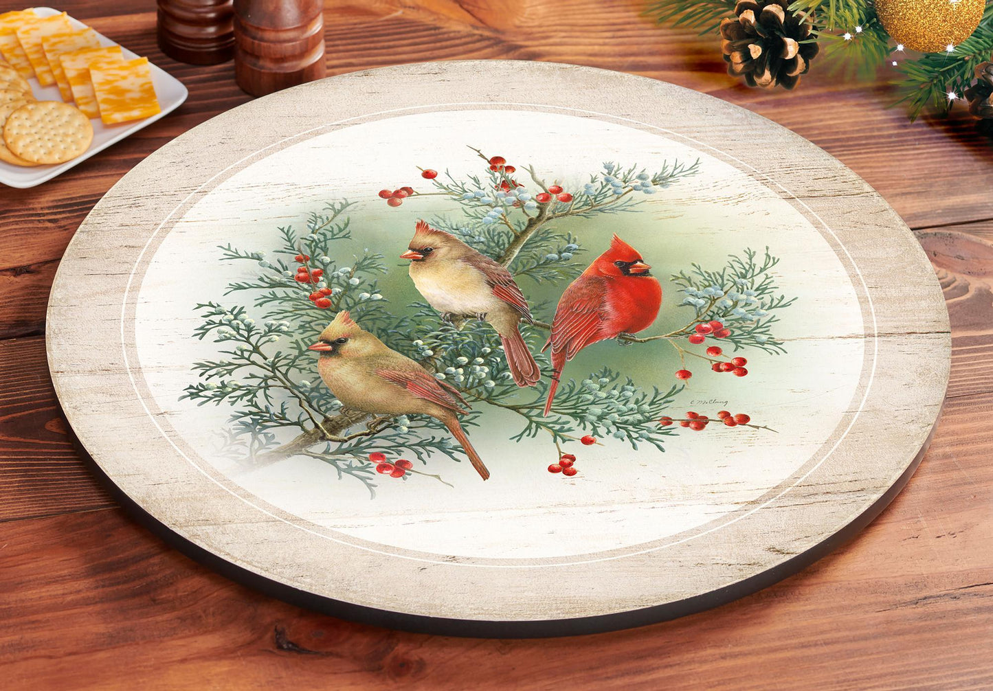 Happy Holidays - Cardinals Lazy Susan Turntable - Wild Wings