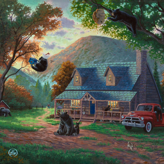 Cozy, rustic bear themed artwork.
