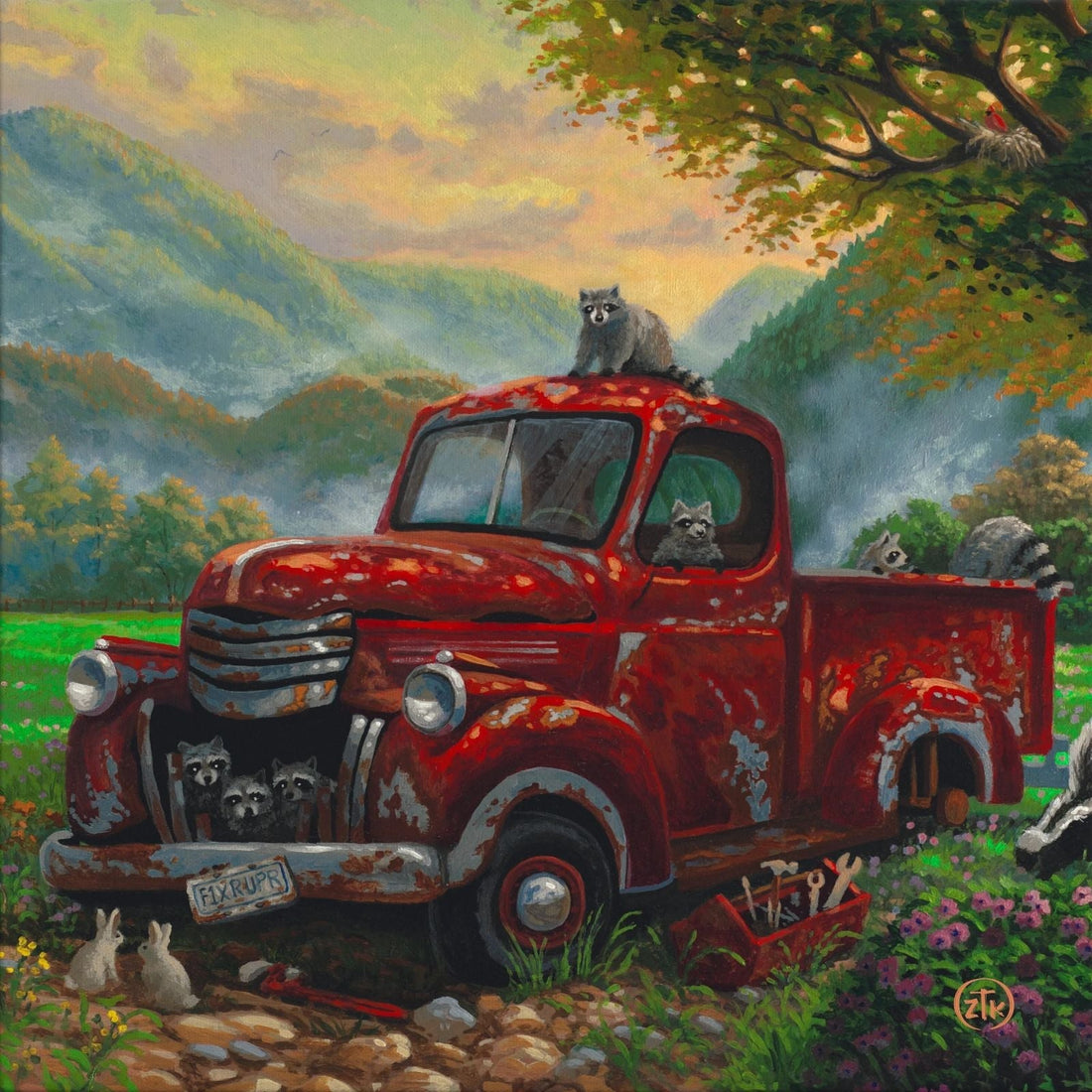 Western Wall Art depicting a vintage red pickup truck from Wild Wings.