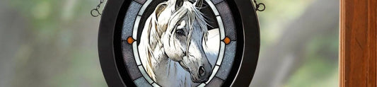 Framed Stained Glass White Horse