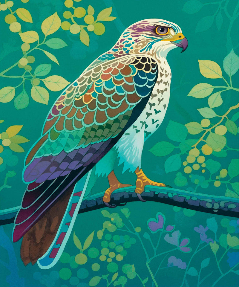 Vibrant Vigil - Hawk in Lush Canopy