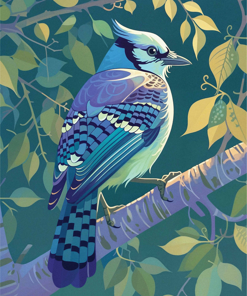 Morning Radiance - Blue Jay in Lush Foliage
