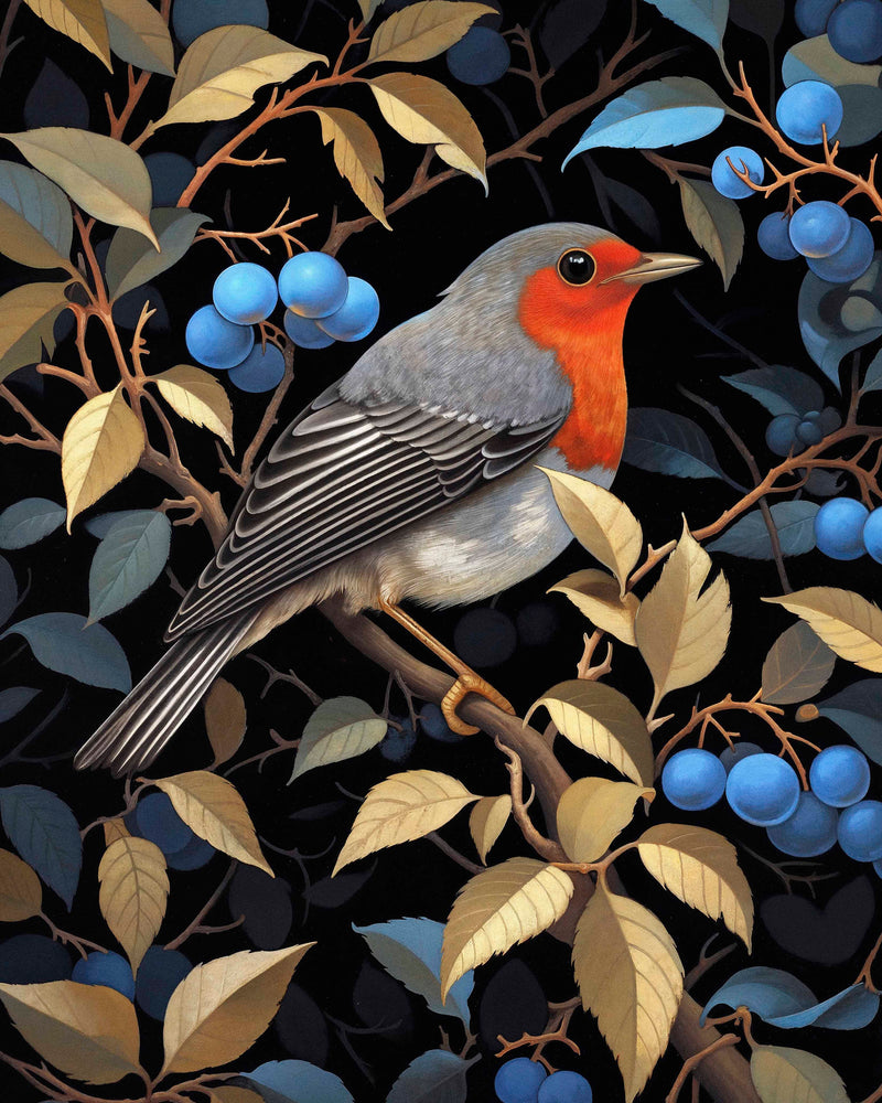 Crimson Song - Robin Among Blueberries