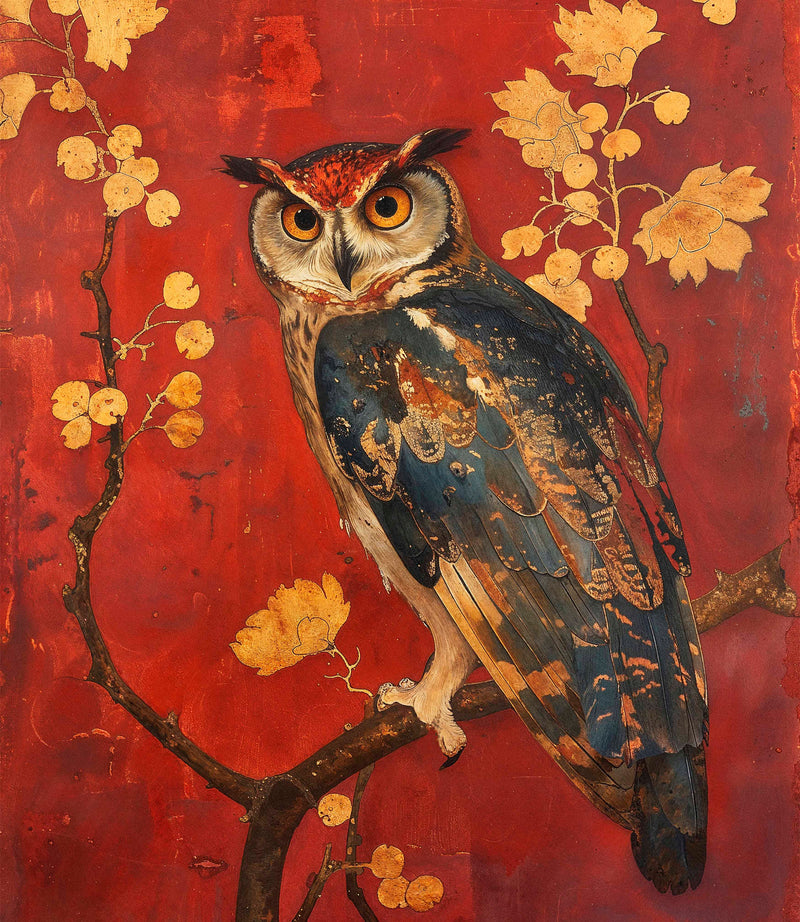 Majestic Watcher - Owl in Golden Foliage