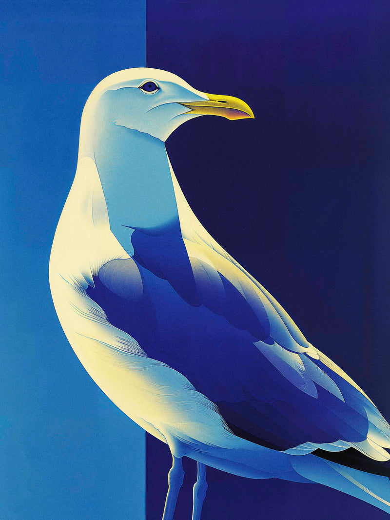 Luminous Sentinel - Seagull in Azure Light