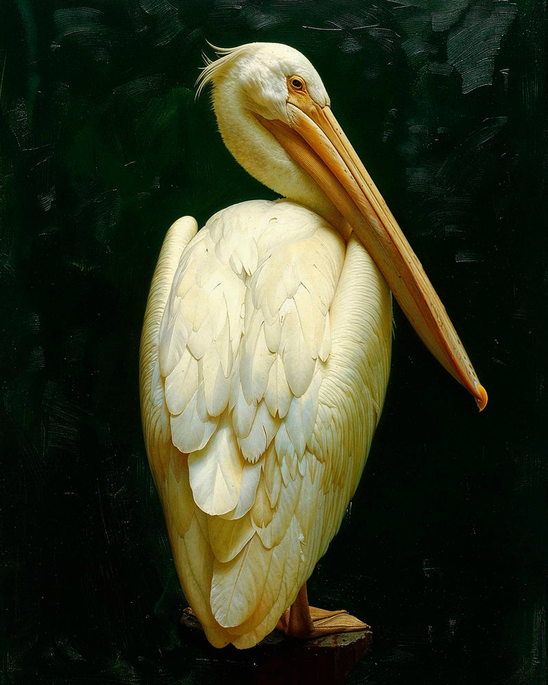 Regal Poise - Pelican in Ivory Elegance
