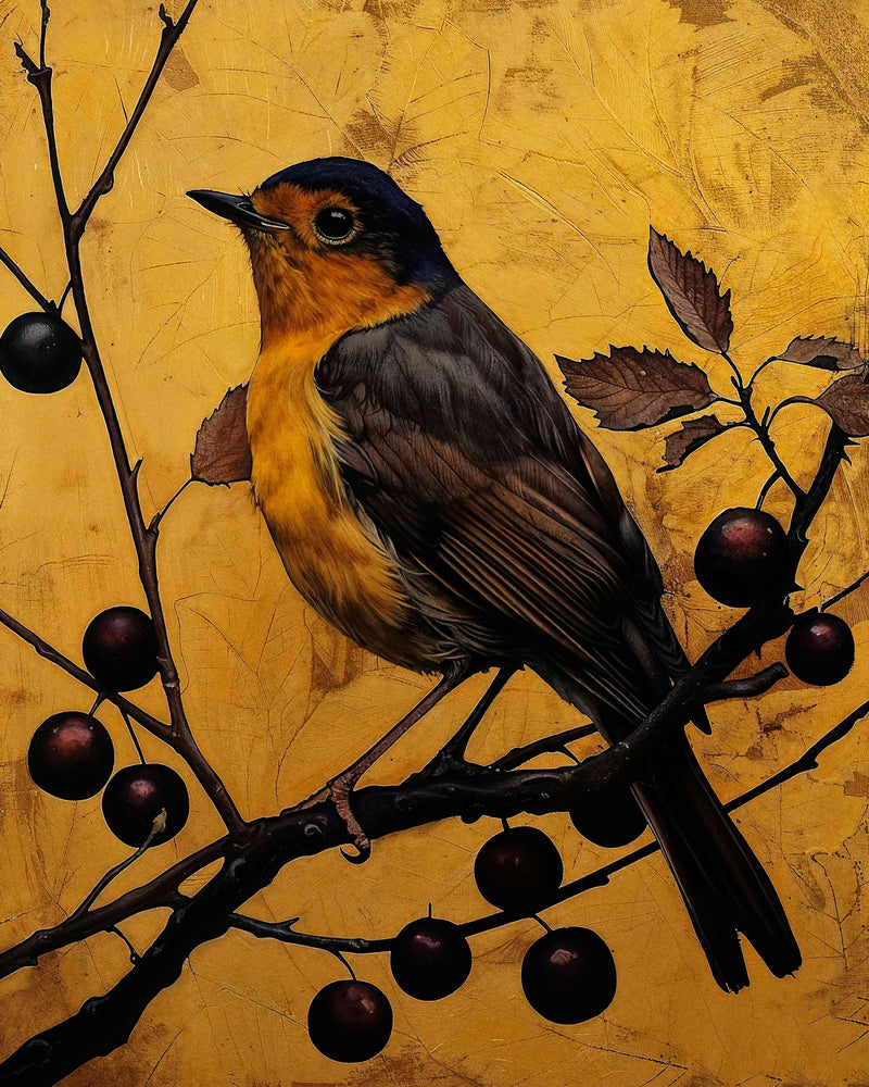 Autumn's Elegance - Robin Among Berries