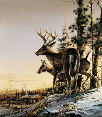 Wild Wings Sunday Morning – Vetrata Artistica Con Cervi By Terry Redlin – 50x35 Cm – USA