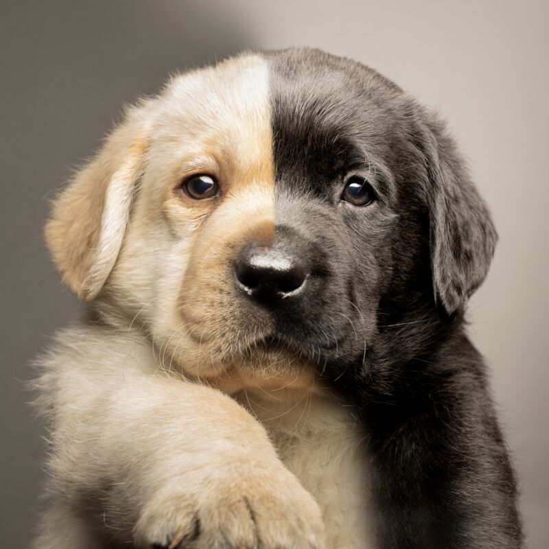 Black and Yellow Puppy by Ron Schmidt