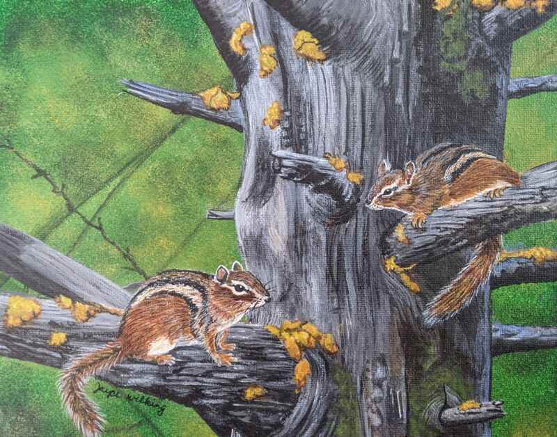 Chipmunks Climbing a Tree by Joyce Wilking