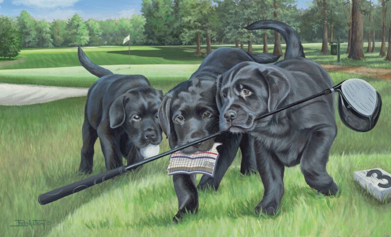 Golfing With My Friends—Black Lab Puppies by Larry Beckstein
