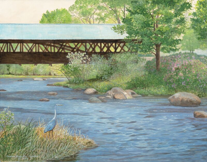 Light Blue Rowell Bridge—Great Blue Heron by Susan Knowles-Jordan