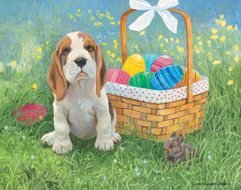 Spring Ahead—Beagle Pup & Bunny