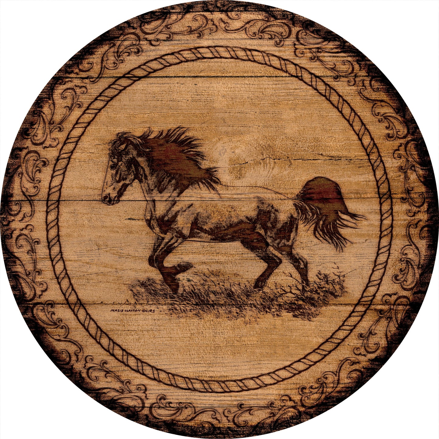 Distant Thunder-Mustangs-Horse - 12.5" Round Wood Sign