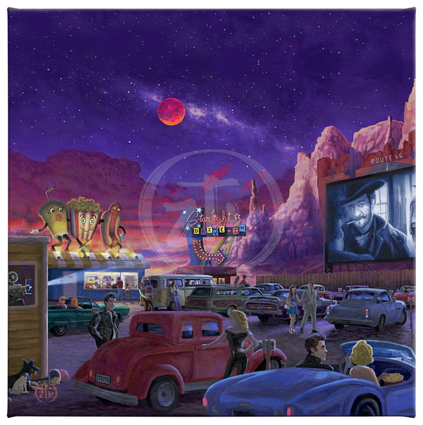 Movie Night on Route 66 - Western - 14" x 14" Gallery Wrapped Canvas