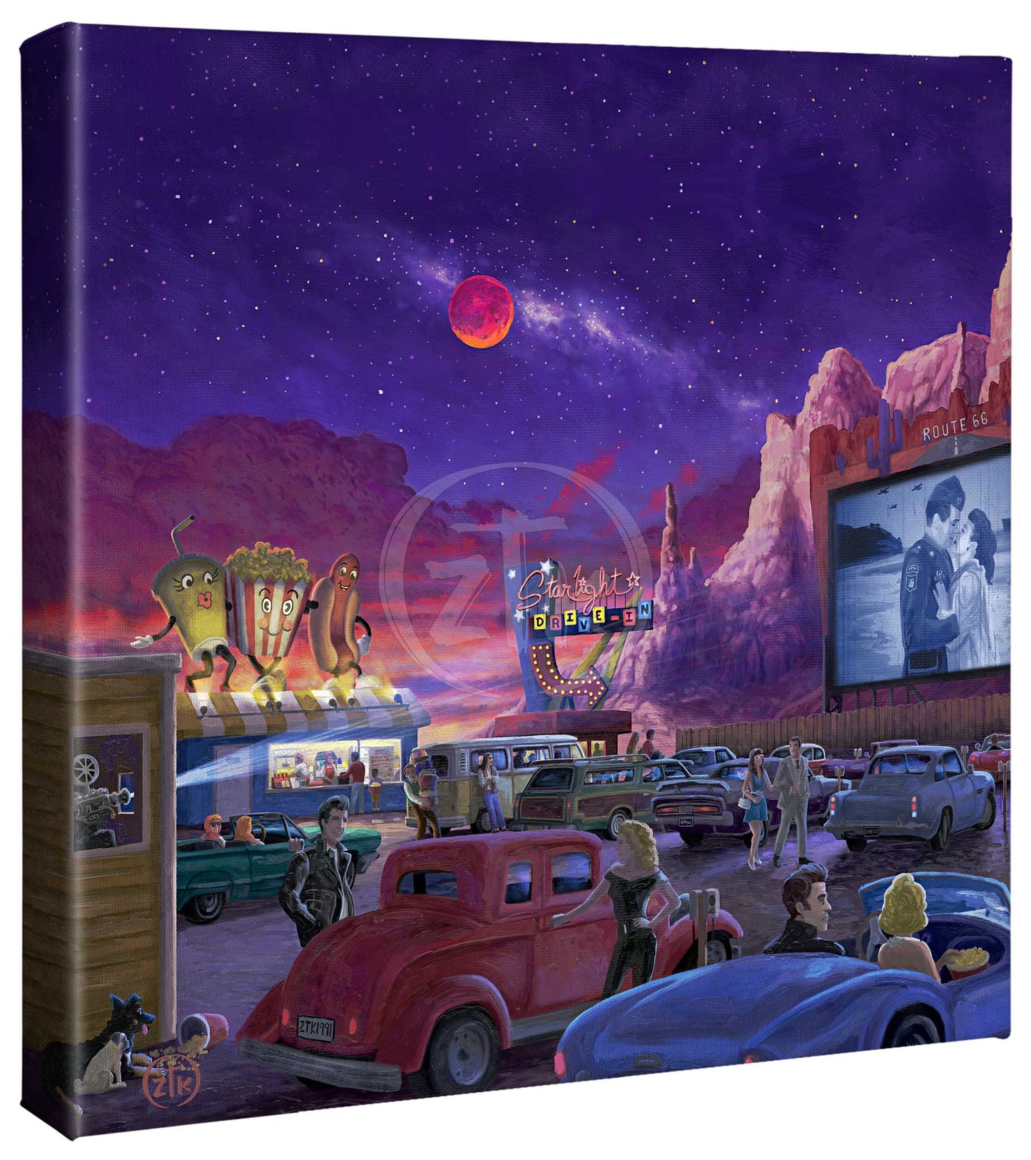 Movie Night on Route 66 - Romance - 14" x 14" Gallery Wrapped Canvas