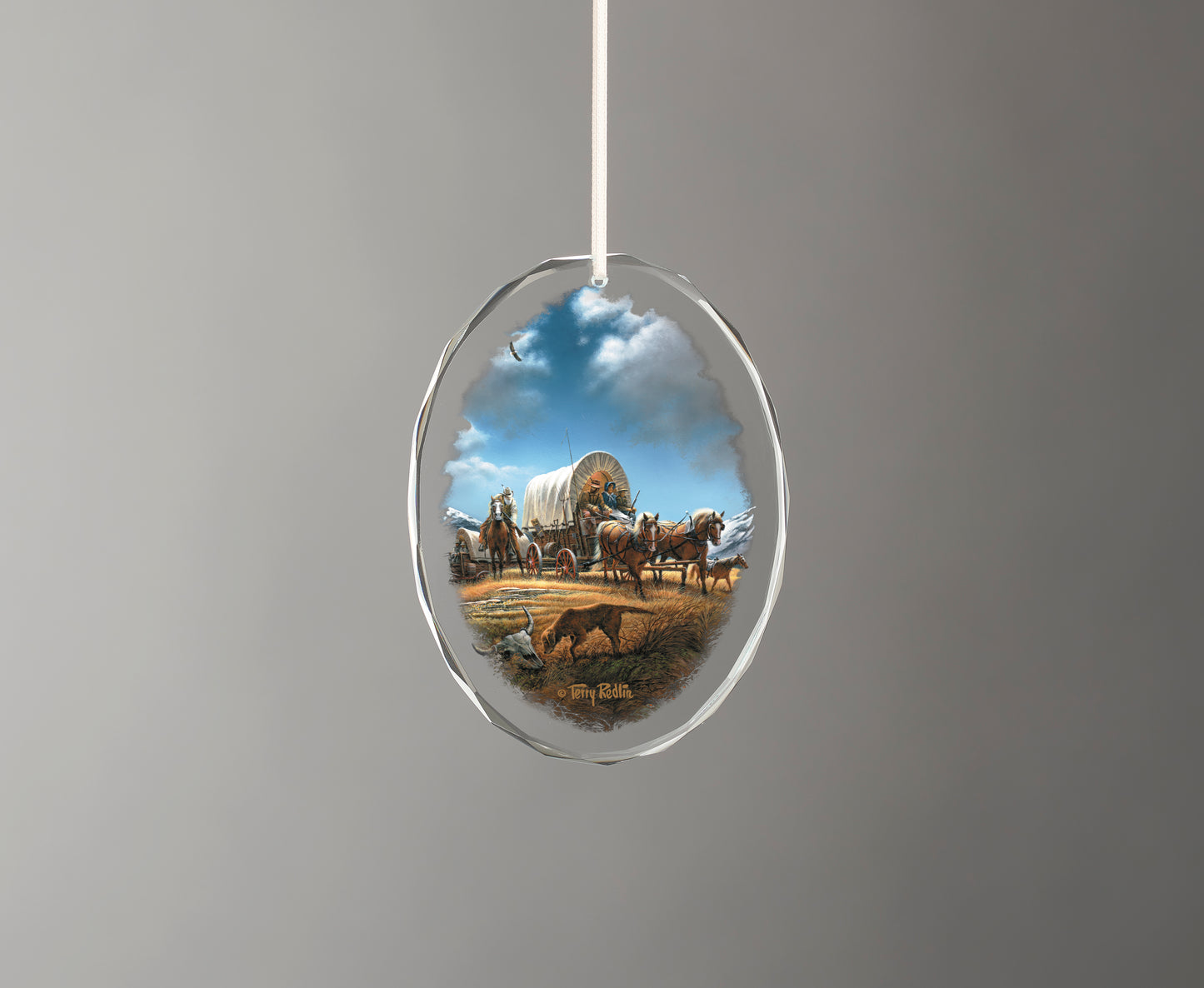 O Beautiful for Spacious Skies - America the Beautiful Series - 3.5" x 3" Oval Glass Ornament